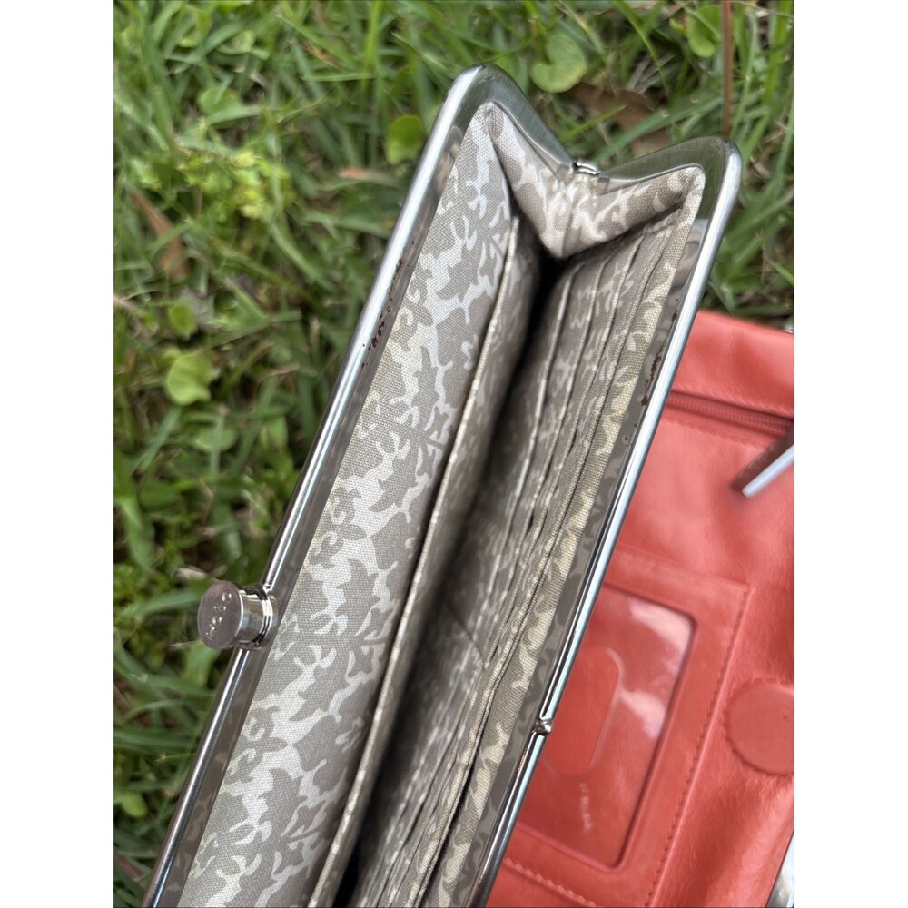Hobo International Lauren Double Frame Leather Clutch Wallet, Coral - Picture 7 of 8
